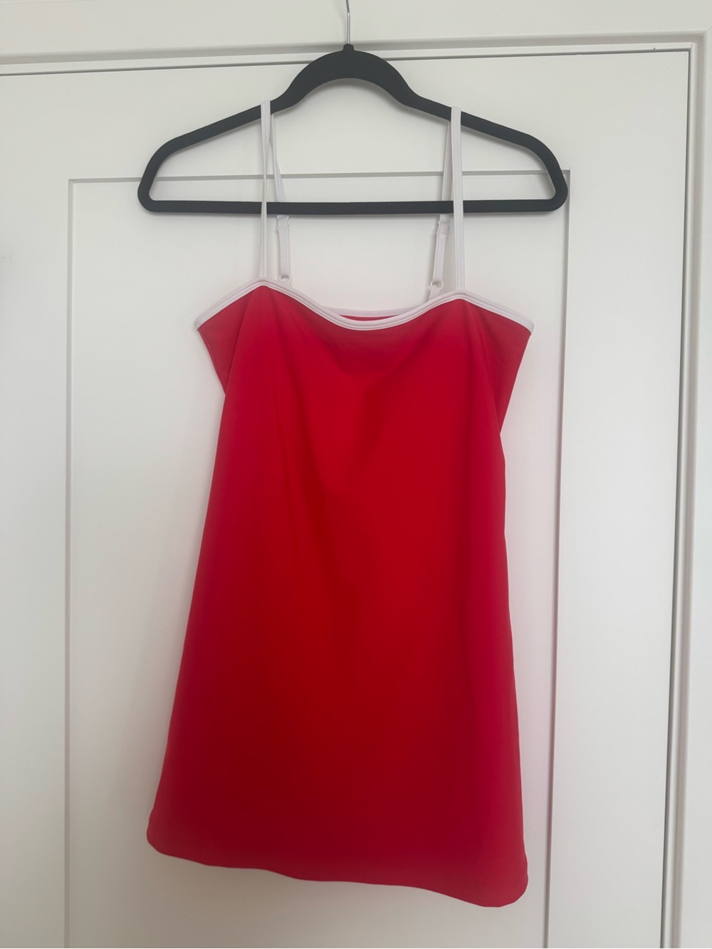 Red Spaghetti-Strap Romper Dress with White Trim